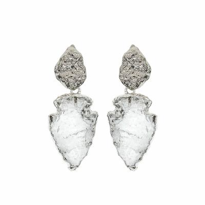 Серьги Стрела, хрусталь, серебристые