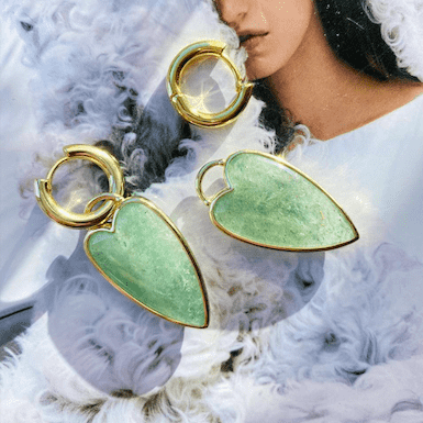 Серьги Конго Зеленый кварц сердце