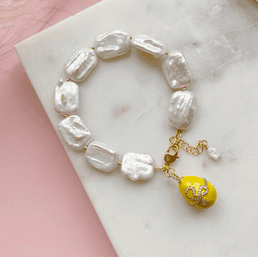 Браслет барочный жемчуг Желтое faberge, позолота