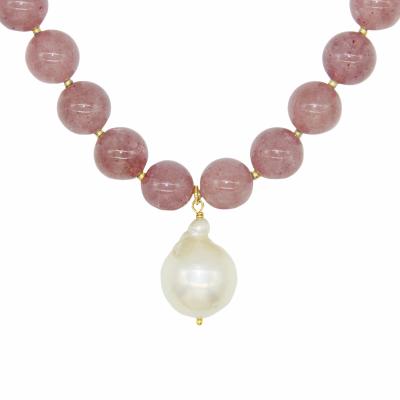 Бусы розовый кварц Жемчужина