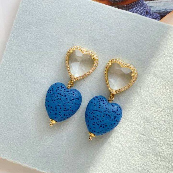 Серьги из лавы Сердце, синий