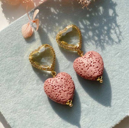 Серьги из лавы Сердце, розовый