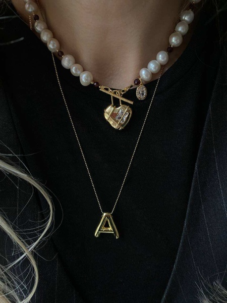 Ожерелье жемчуг и гранат Heart Gift