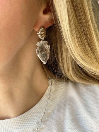 Серьги Стрела, хрусталь, серебристые