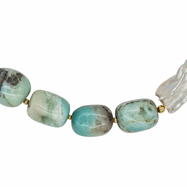 Колье Raw амазонит и жемчуг